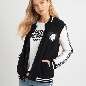 KARL LAGERFELD WOMENS BOILED WOOL BOMBER JACKET NWT!